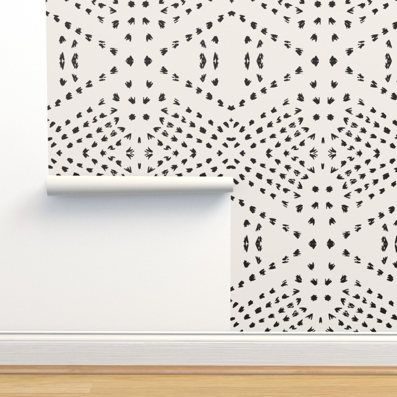 Bohemian Mud Cloth Boho Modern Dots Black And White Farmhouse Custom Removable Wallpaper by Spoonflower Peel & Stick Wallpaper 2FT Wide